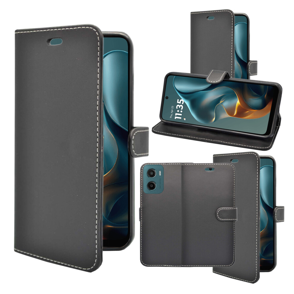 (Black) For Motorola G05 Case Wallet Flip PU Leather Cover