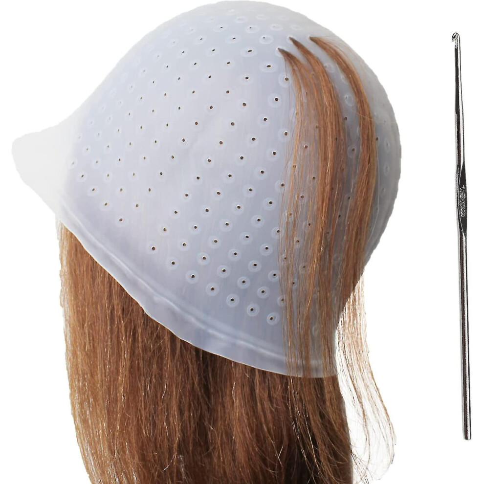 (White) Silicone Highlighting Cap, Highlighting Cap And Hook, Hair Dye Cap, Hair Frosting Cap, Highlighting Frosting Cap
