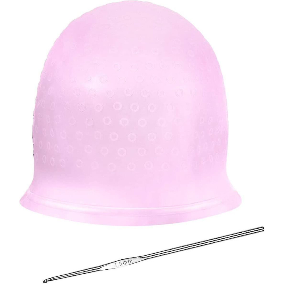 (Pink) Silicone Highlighting Cap, Highlighting Cap And Hook, Hair Dye Cap, Hair Frosting Cap, Highlighting Frosting Cap