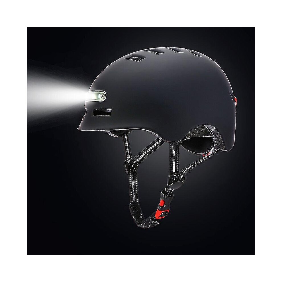 (Black, L 58-61cm) Bike Cycling Helmet Motorcycle Helmet With Illuminated Warning Light For Adult Kids