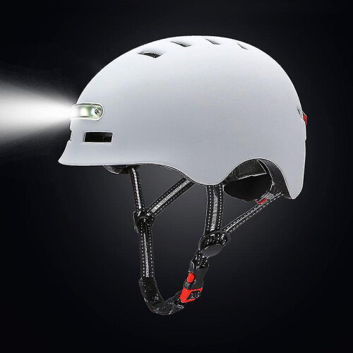 (White, M 54-57cm) Bike Cycling Helmet Motorcycle Helmet With Illuminated Warning Light For Adult Kids
