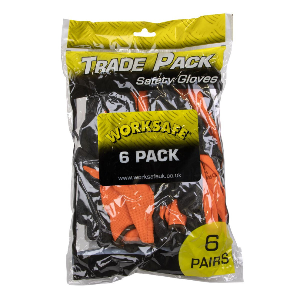 Sealey Worksafe® Foam Latex Grippa Gloves, Large - Pack Of 6 Pairs Tsp140l/6 5055257206557