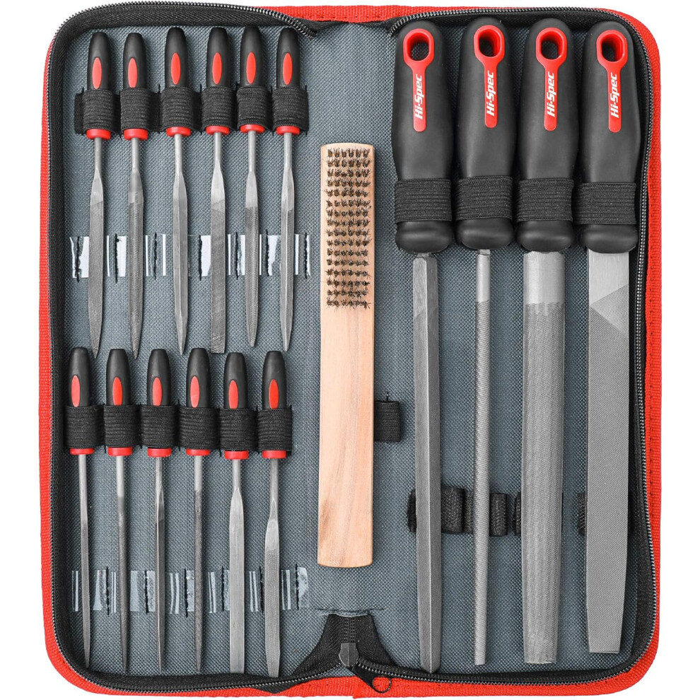 Hi-Spec 17 Pc Metal File Set. Hand & Needle File Set. Large & Fine Micro Steel Files. Flat, Half, Round & Triangle For Crafts, Metal & Wood Work 8000000010483