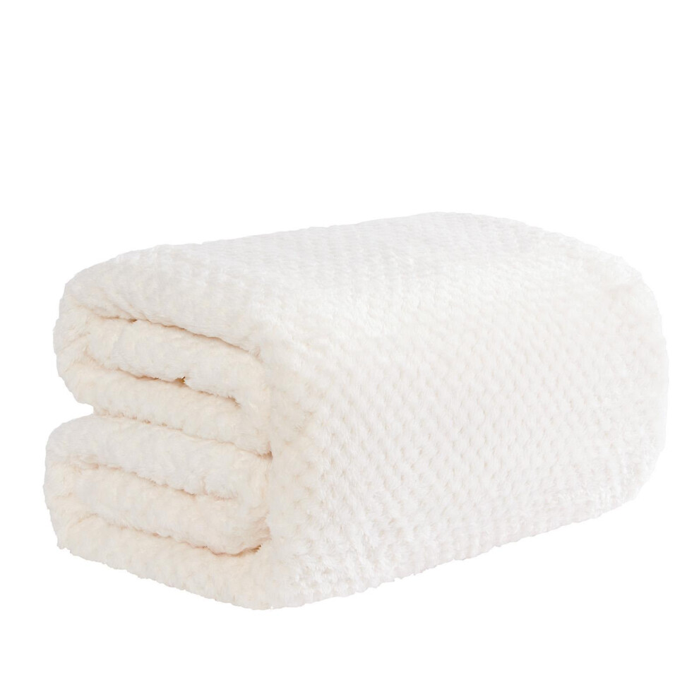 (Cream Ivory, Double - 150 x 200cm) Dreamscene Luxury Popcorn Waffle Blanket Large Warm Fleece Throw Over Bed Travel