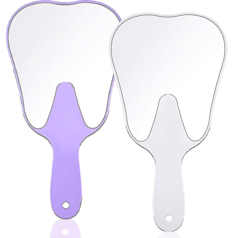 2 Pieces Tooth Shaped Handheld Mirror Cute Makeup Mirror Hand Held Plastic Dental Mirrors With Handle Cosmetic Hand Mirror For Women Men Girls And Kid