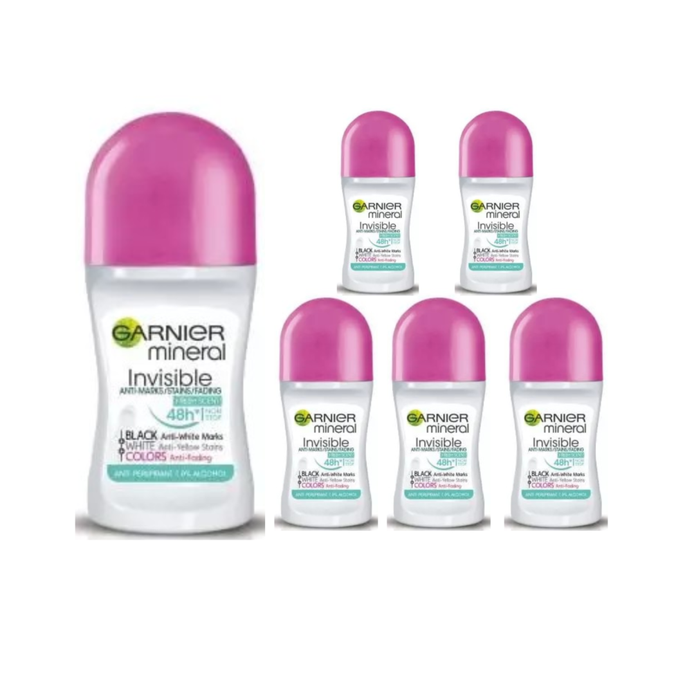 Garnier Women's (6 X Invisible ) 6 X 50Ml Mineral Roll On Anti Perspirant Deodorant (6 Types)