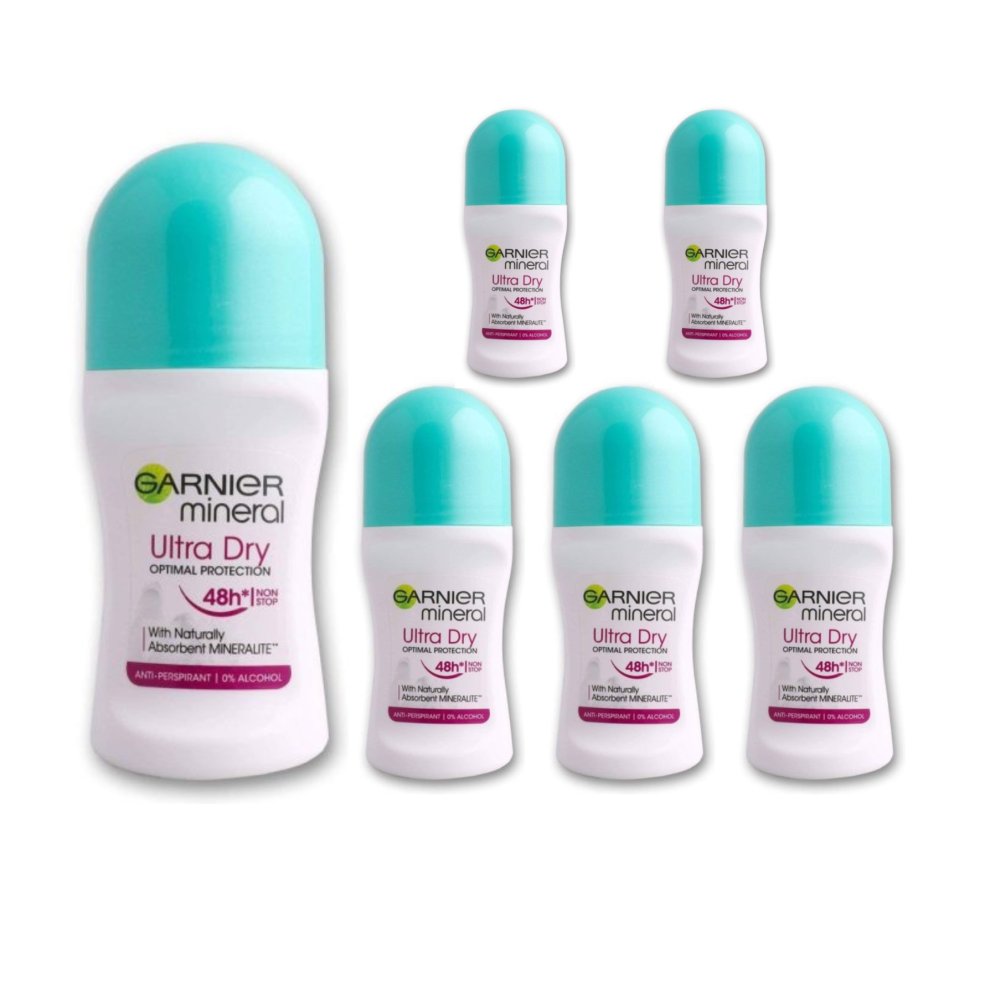 Garnier Women's (6 X Ultra Dry) 6 X 50Ml Mineral Roll On Anti Perspirant Deodorant (6 Types)