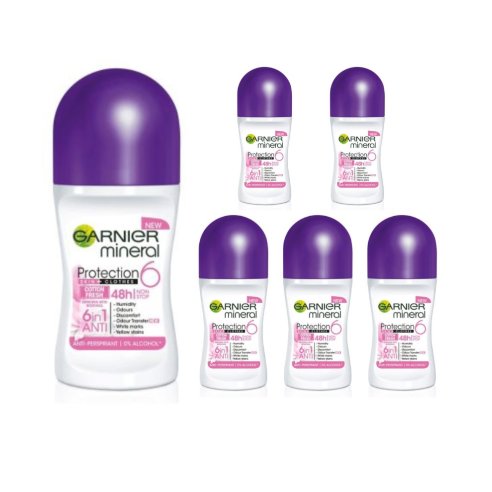 Garnier Women's (6 X Protection Cotton Fresh) 6 X 50Ml Mineral Roll On Anti Perspirant Deodorant (6 Types)