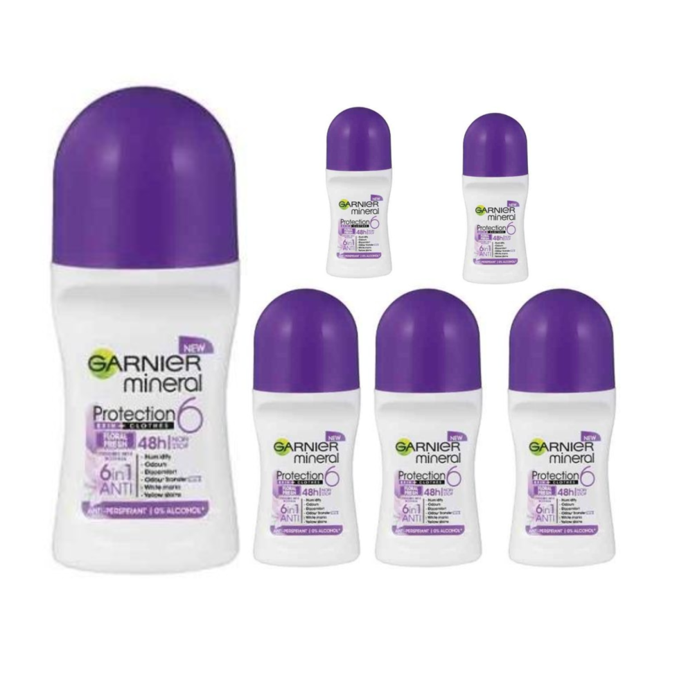 Garnier Women's (6 X Protection Floral Fresh ) 6 X 50Ml Mineral Roll On Anti Perspirant Deodorant (6 Types)