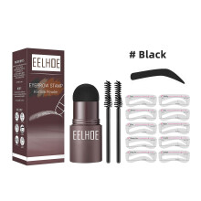 (Black) Eyebrow Stamp Shaping Kit Reusable Makeup Brow Powder Stencil Portable Waterproof Cosmetic Set