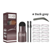 (Dark Grey) Eyebrow Stamp Shaping Kit Reusable Makeup Brow Powder Stencil Portable Waterproof Cosmetic Set