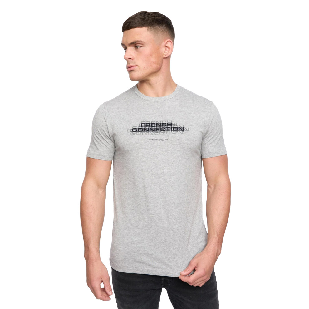 (M, Light Grey/Marine) French Connection Mens Double Logo T-Shirt