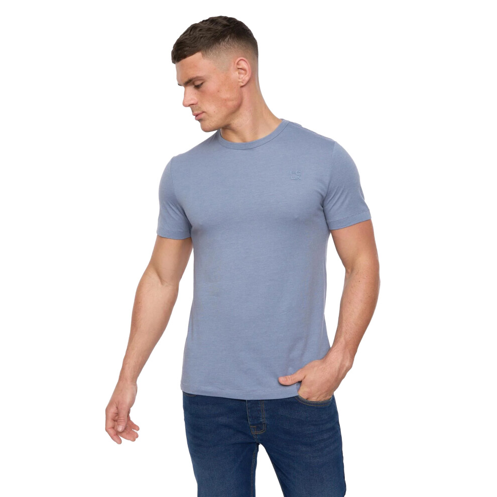 (M, Light Blue Melange) FCUK Mens Stack T-Shirt