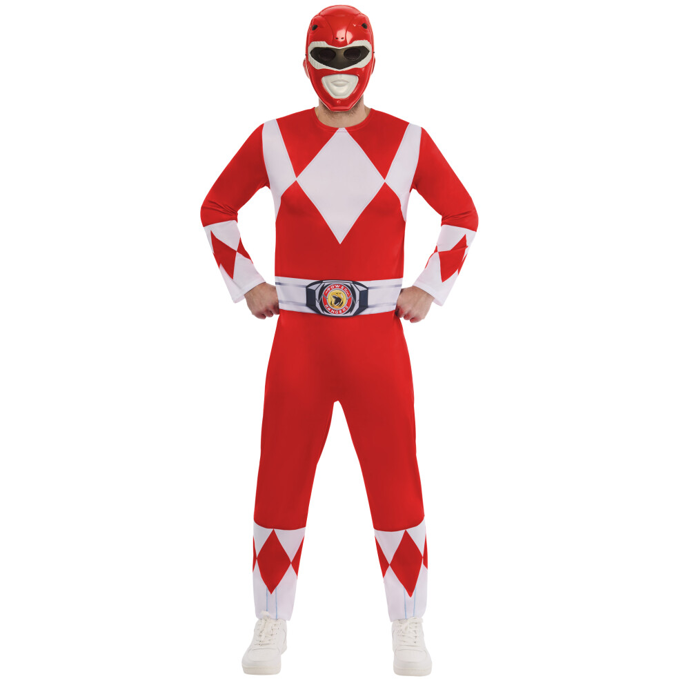 (M, Red/White) Mighty Morphin Power Rangers Unisex Adult Red Power Ranger Costume