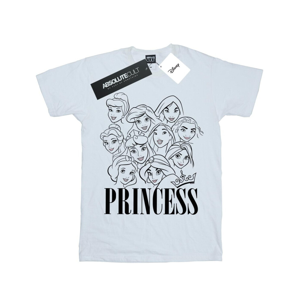 (M, White) Disney Womens/Ladies Princess Multi Faces Cotton Boyfriend T-Shirt