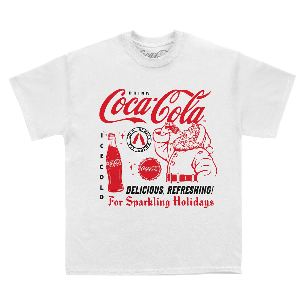 (L, White) Coca-Cola Unisex Adult Santa Bottle T-Shirt