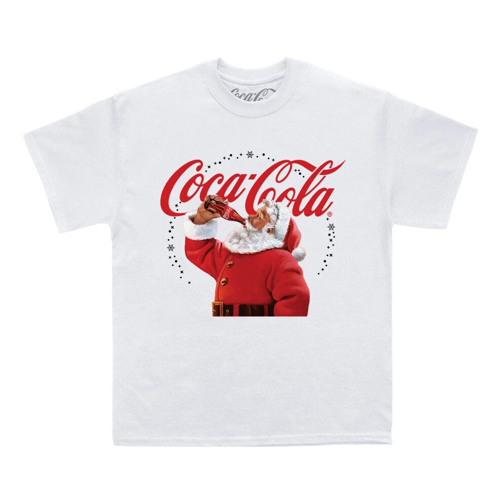 (M, White) Coca-Cola Unisex Adult Drinking Santa T-Shirt