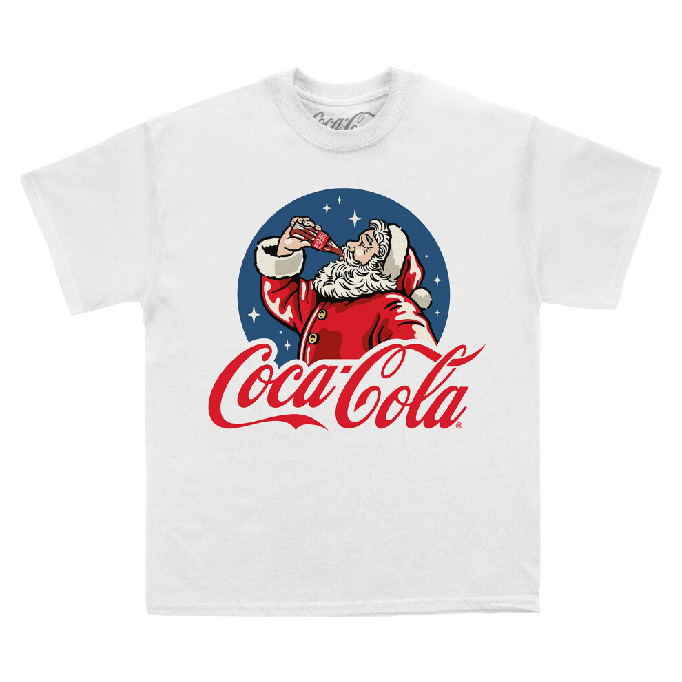 (XL, White) Coca-Cola Unisex Adult Drinking Santa T-Shirt