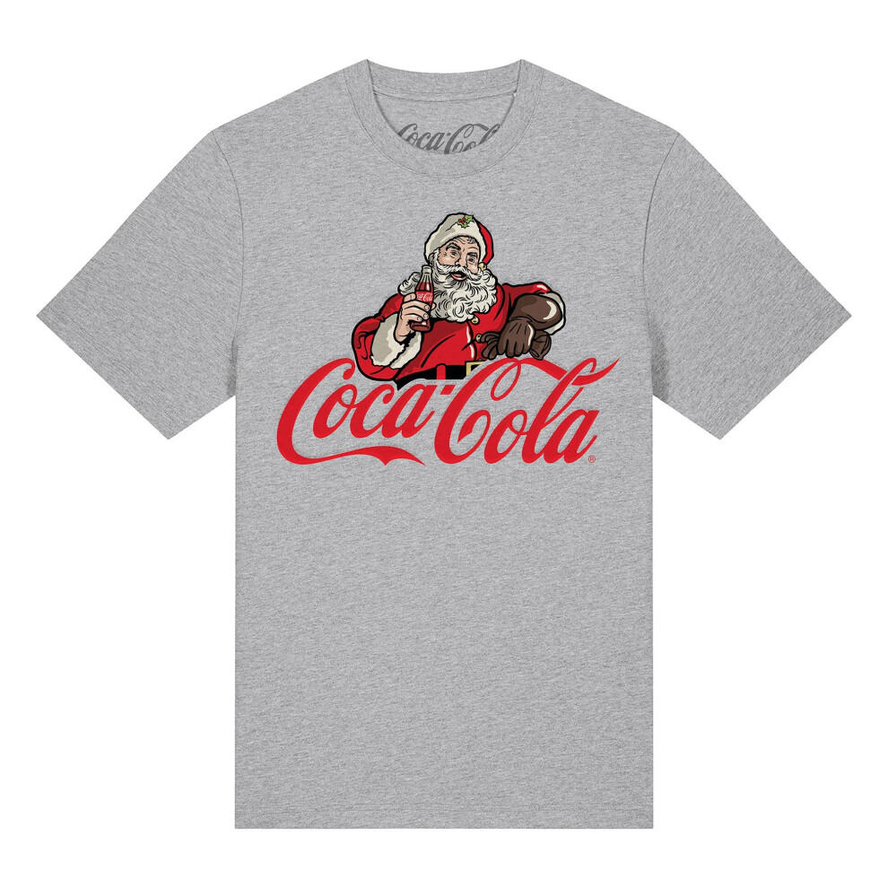 (XXL, Heather Grey) Coca-Cola Unisex Adult Santa Logo T-Shirt