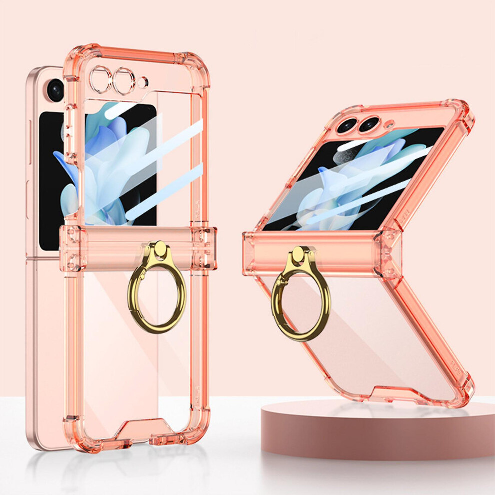 (Clear ) Z Flip 5 Case With Hinge Protection Clear Samsung Flip 5 Case With Kickstand Protective Cover For Samsung Galaxy Z Flip 5 5G 2023 Orange 8994440133201