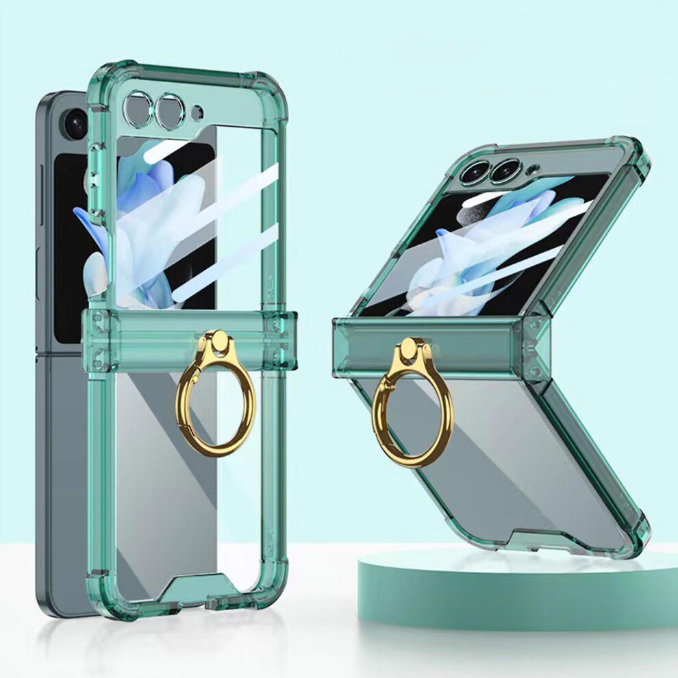 (Clear ) Z Flip 5 Case With Hinge Protection Clear Samsung Flip 5 Case With Kickstand Protective Cover For Samsung Galaxy Z Flip 5 5G 2023 Green 8994440133218