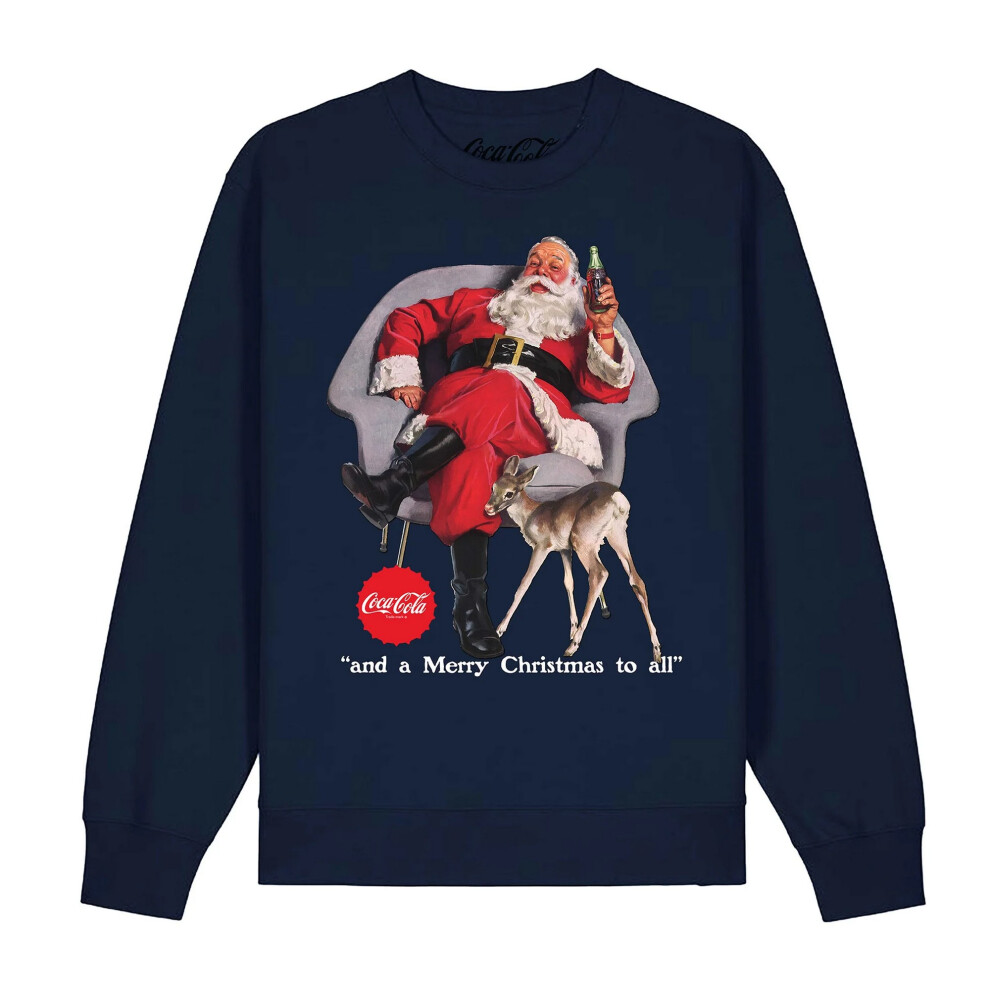 (S, Navy) Coca-Cola Unisex Adult Santa Claus Sweatshirt