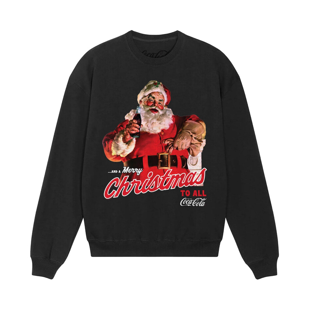 (S, Black) Coca-Cola Unisex Adult Santa Claus Sweatshirt