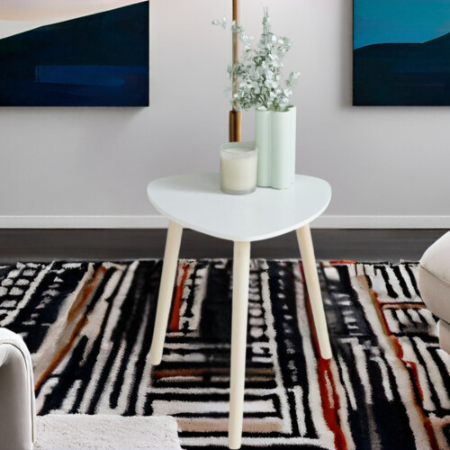 (White, Small) Coffee Table, Small Side Table Living Room, Triangle Solid Wood End Table 2