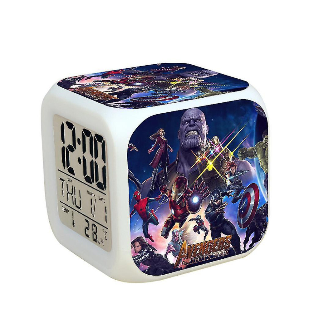 New Avengers Led Alarm Clock 7 Color Changing Digital With Thermometer ES1472
