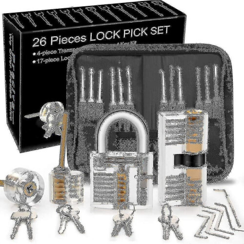 Rion Lock Picking Kit, 25-piece Lock Picking Kit, Practice Tools With 3 Clear Locks
