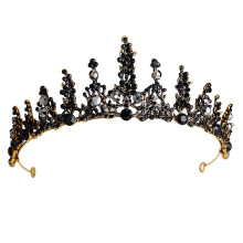 Black Jeweled Queen Crown , Round Vintage Baroque Tiaras And Crowns, Crystal Costume Party Crown Hair Accessories For Wedding