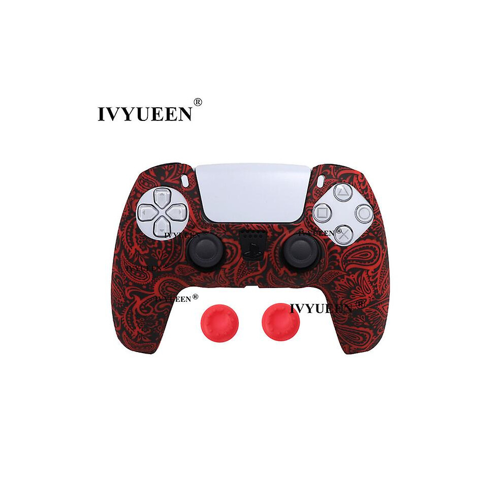( Leaf) For Dualsense Wireless Controller Silicone Case Cover For Ps5 Protective Skin With Analog Thumbsticks Grips Caps Red 8994440136936