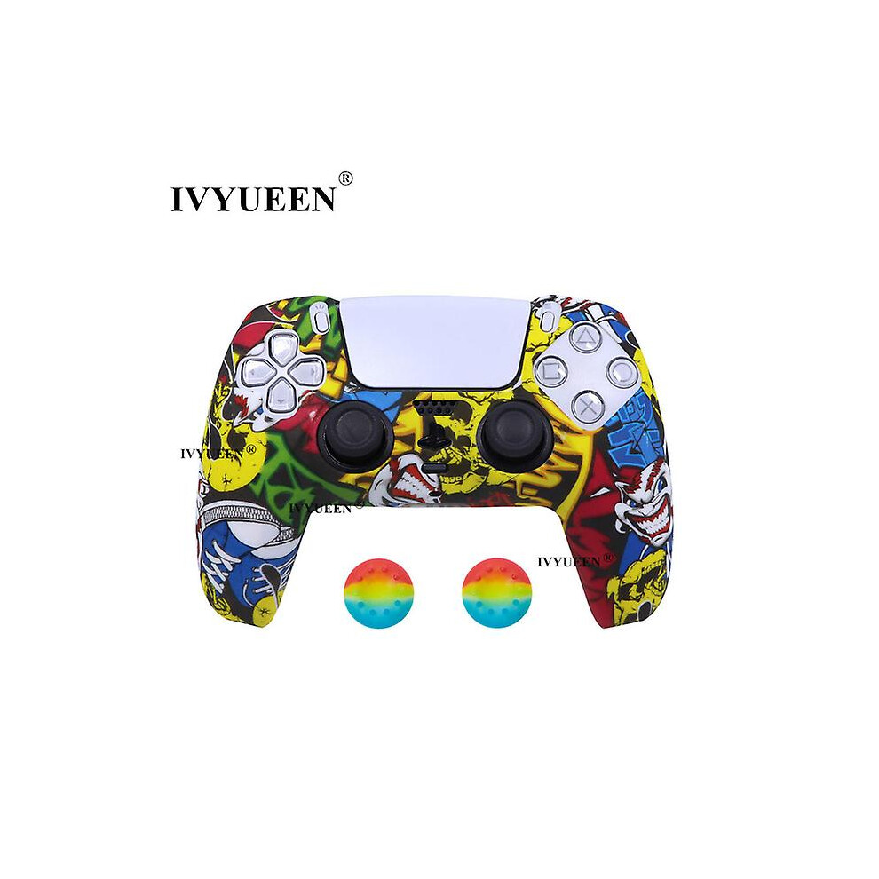 (Graffiti D) For Dualsense Wireless Controller Silicone Case Cover For Ps5 Protective Skin With Analog Thumbsticks Grips Caps 8994440136943