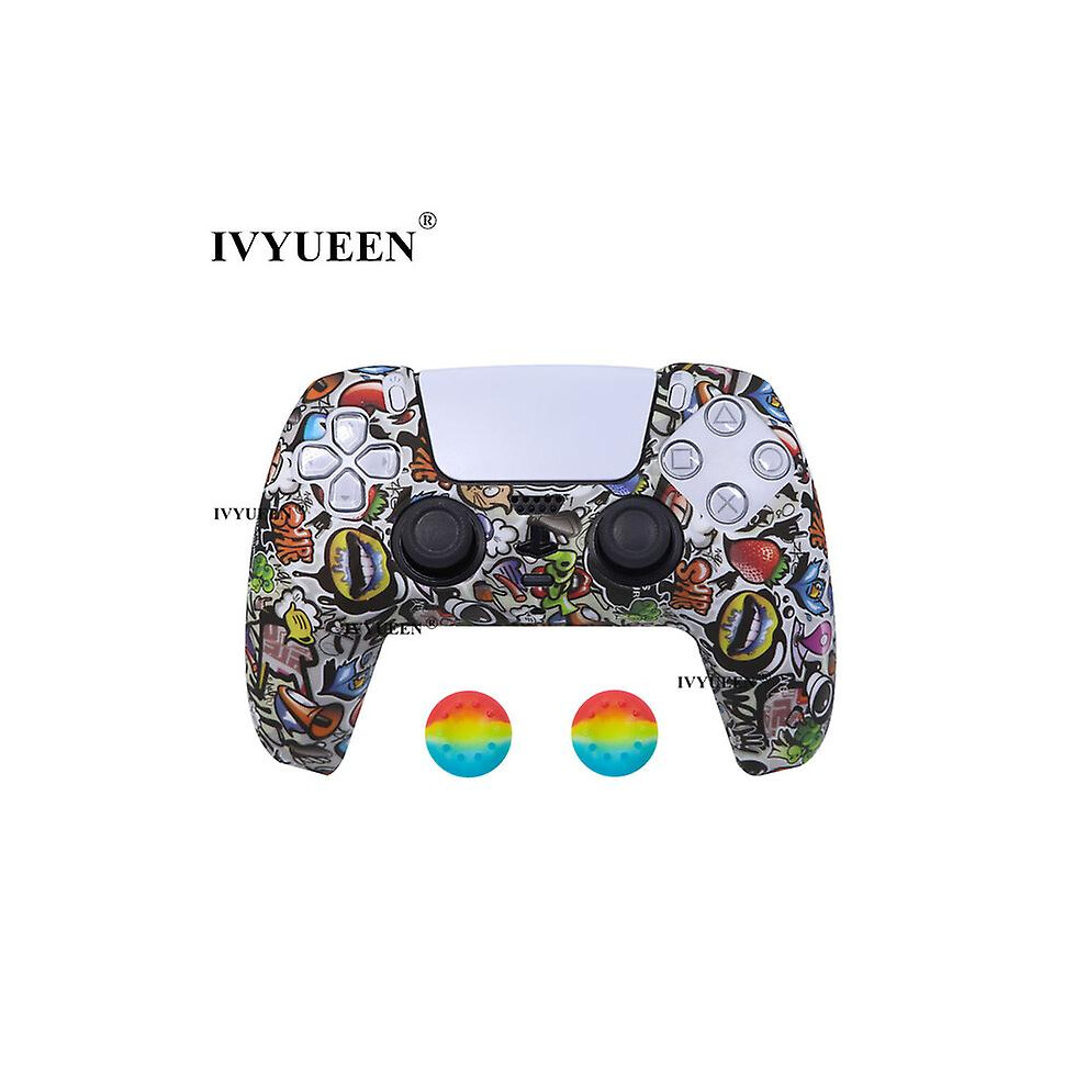 (Graffiti F) For Dualsense Wireless Controller Silicone Case Cover For Ps5 Protective Skin With Analog Thumbsticks Grips Caps 8994440136967