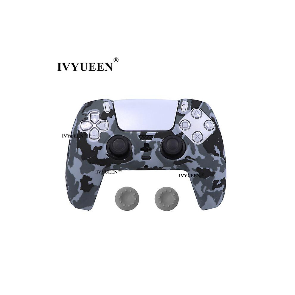 ( Camo) For Dualsense Wireless Controller Silicone Case Cover For Ps5 Protective Skin With Analog Thumbsticks Grips Caps Gray 8994440137025