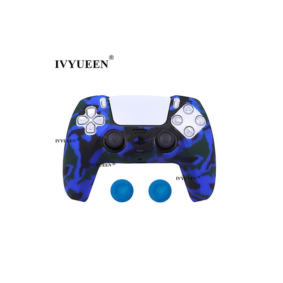 ( Camo) For Dualsense Wireless Controller Silicone Case Cover For Ps5 Protective Skin With Analog Thumbsticks Grips Caps Blue 8994440137032