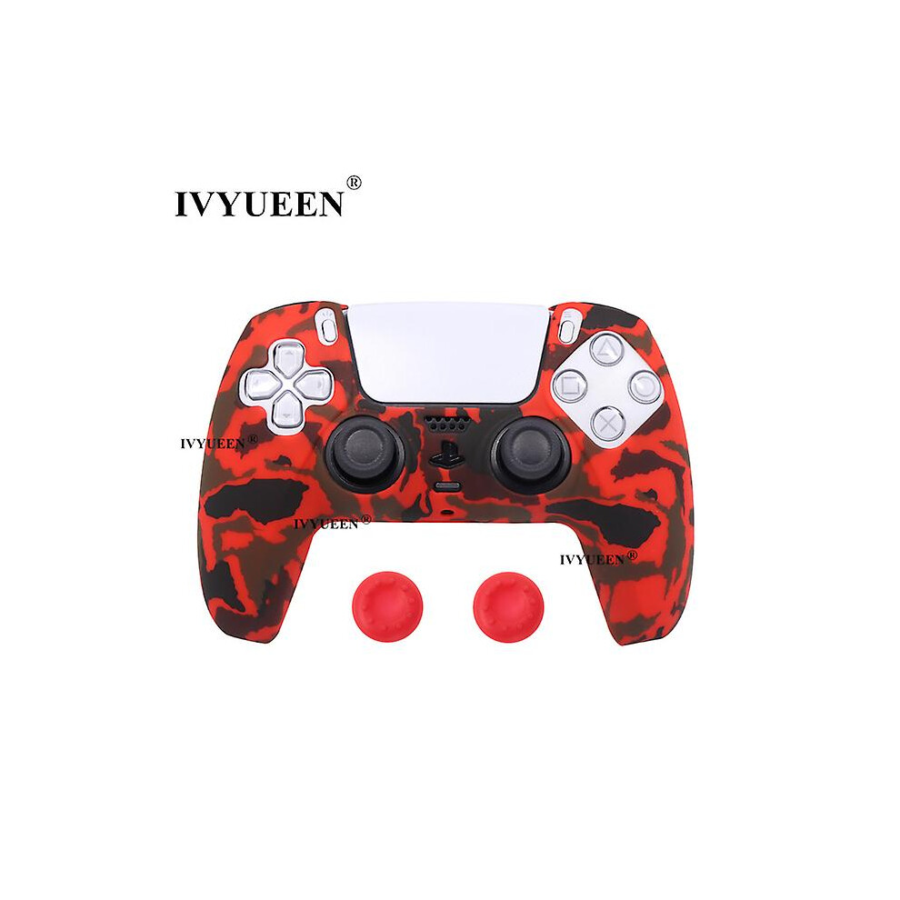 ( Camo) For Dualsense Wireless Controller Silicone Case Cover For Ps5 Protective Skin With Analog Thumbsticks Grips Caps Red 8994440137087