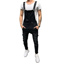 (L) Men Ripped Dungarees Bib Jeans Pants Skinny Jumpsuit Overalls Trousers