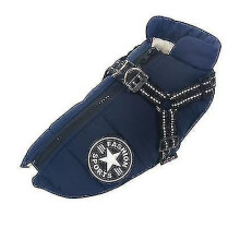 (Blue, XL) Large Pet Dog Jacket With Harness Winter Warm Dog Clothes Waterproof