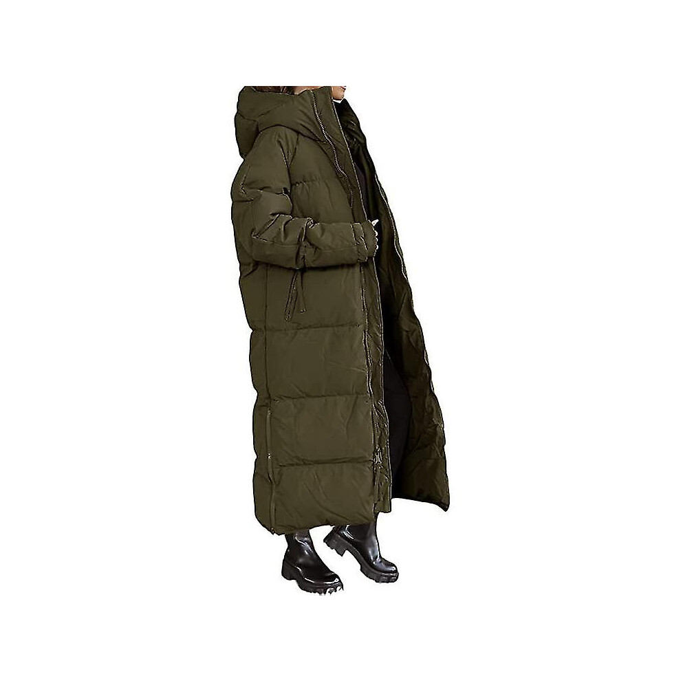 (Green, M) Women Long Quilted Coat, Hooded Length Long Sleeve Puffer Jacket