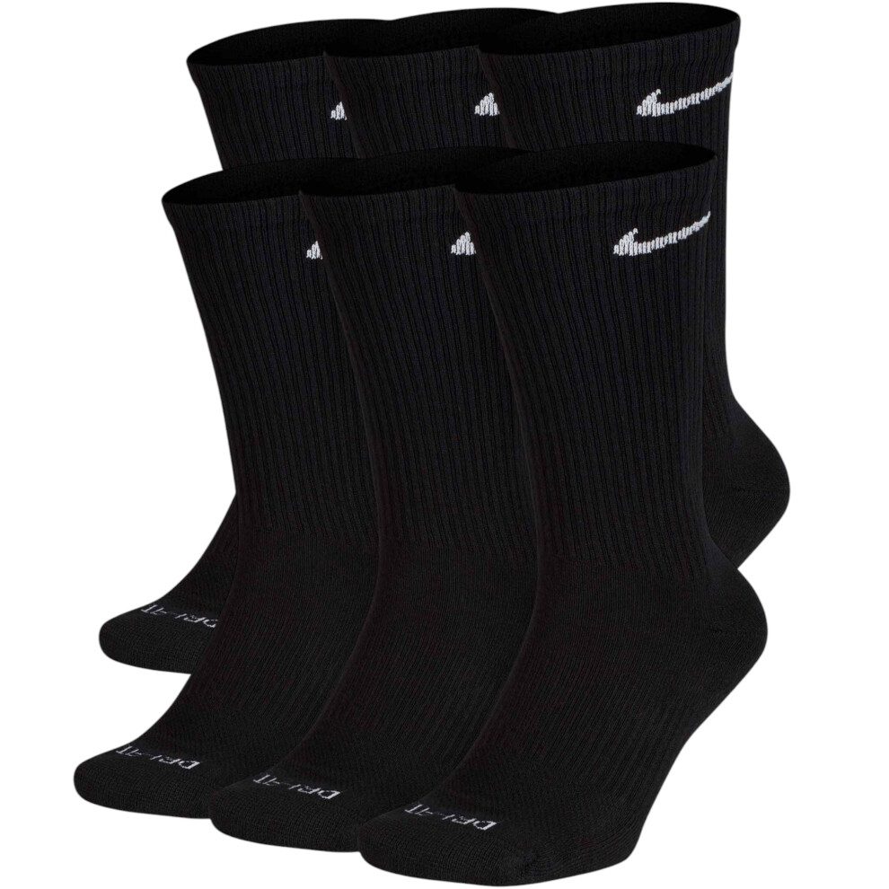 (Black, Medium) Nike Everyday Plus Cushioned Crew Socks 6 Pairs