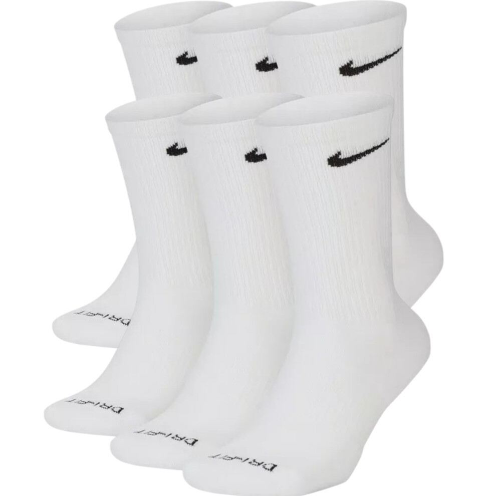 (White, Small) Nike Everyday Plus Cushioned Crew Socks 6 Pairs