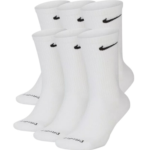 (White, Medium) Nike Everyday Plus Cushioned Crew Socks 6 Pairs