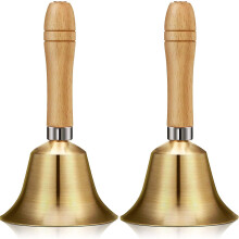 2 Pieces Solid Brass Hand Call Bells With Wooden Handle Handbells Loud Ringing Bell Solid Brass Wooden Handle Bell Hand Held Service Bell Animal Bell