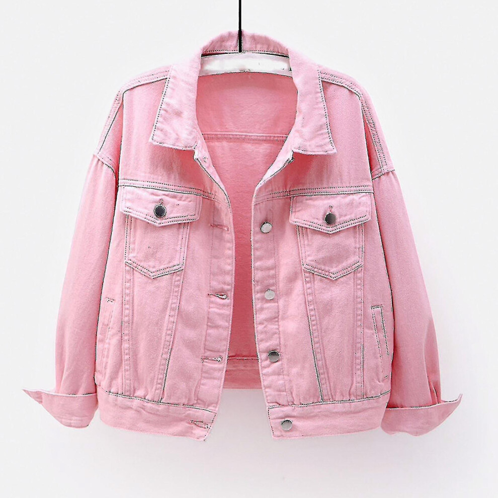 (Pink, XXXL) Women Spring And Autumn Coats Warm Solid Long Sleeve Denim Jacket Outerwear