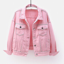 (Pink, M) Women Spring And Autumn Coats Warm Solid Long Sleeve Denim Jacket Outerwear