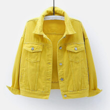 (Yellow, M) Women Spring And Autumn Coats Warm Solid Long Sleeve Denim Jacket Outerwear