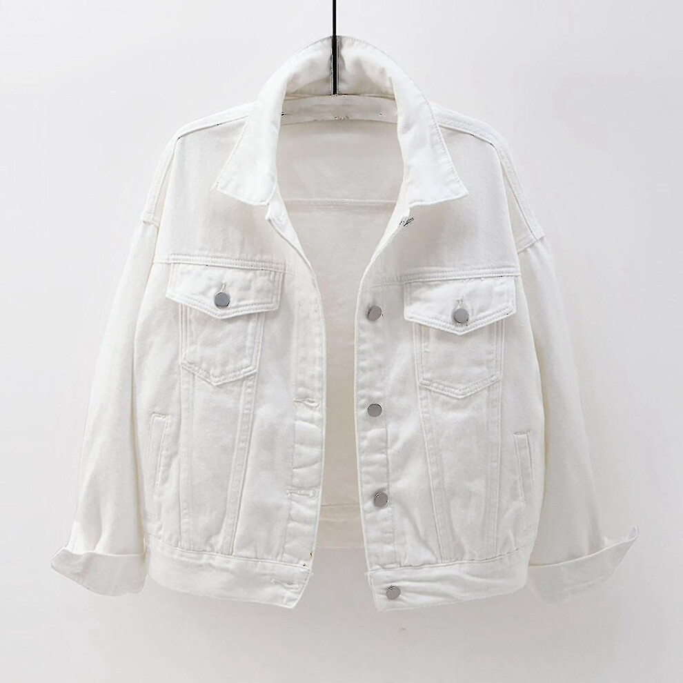 (White, XL) Women Spring And Autumn Coats Warm Solid Long Sleeve Denim Jacket Outerwear