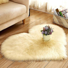 (Light Yellow, 40x50cm) Fluffy Shaggy Rug Heart Shaped Carpet Bedroom Solid Color Plush Mat High Quality