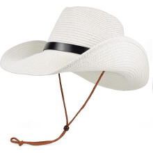 (White) Unisex Straw Cowboy Hat Cowgirl Hat, Shapeable Floppy Sun Hat Wide Birm Fedora Panama Hat